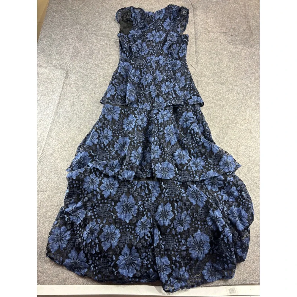 Lulus Blue Molinetto Floral Lace Tiered Maxi Dress V-Neck Formal Fairy Prom XS - Picture 3 of 7